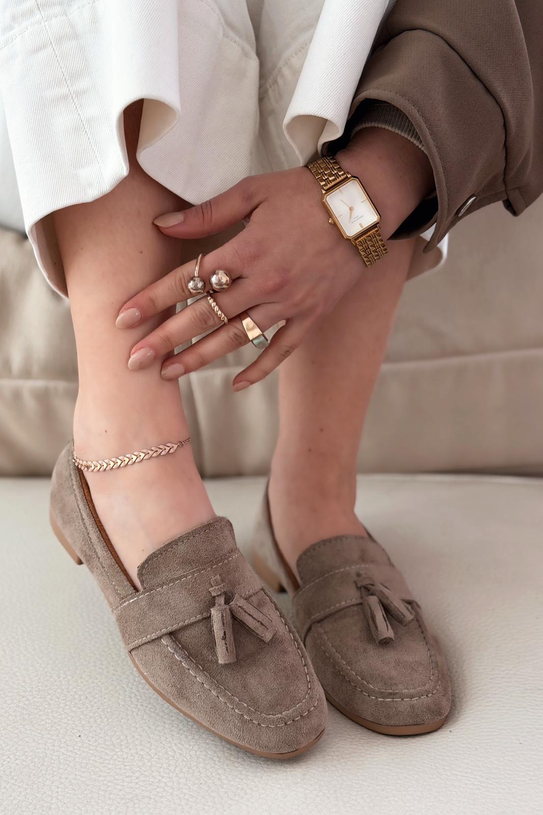 Olena Taupe Suede Women's Loafers