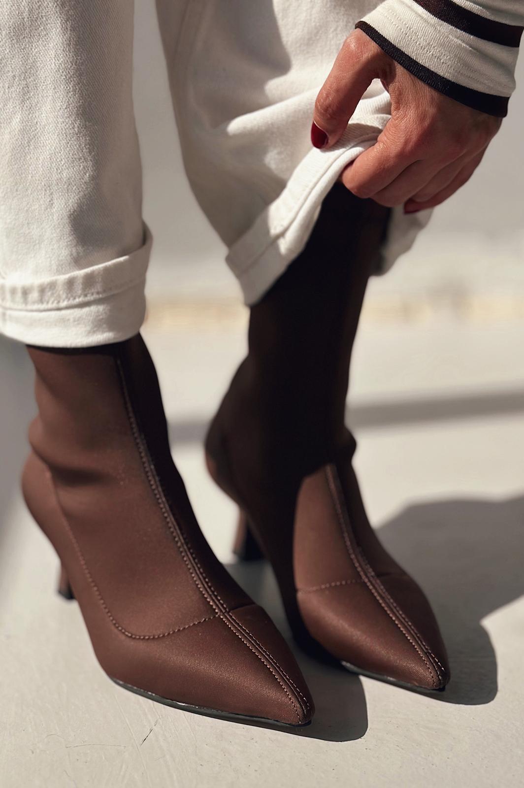 Loravo Acı Kahve Sock Thin Heel Boots