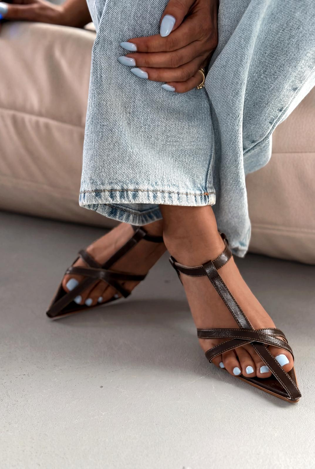 Morlen Light Brown Patent Faux Leather Women's Pumps Sandals