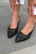 Serona Black Embroidered Women's Stilettos