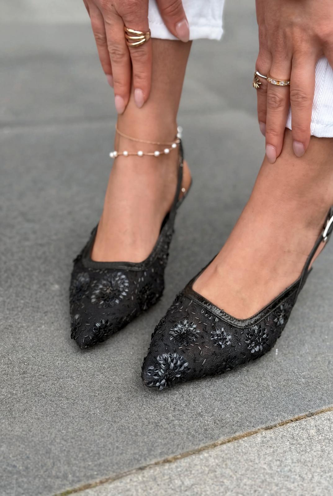 Serona Black Embroidered Women's Stilettos