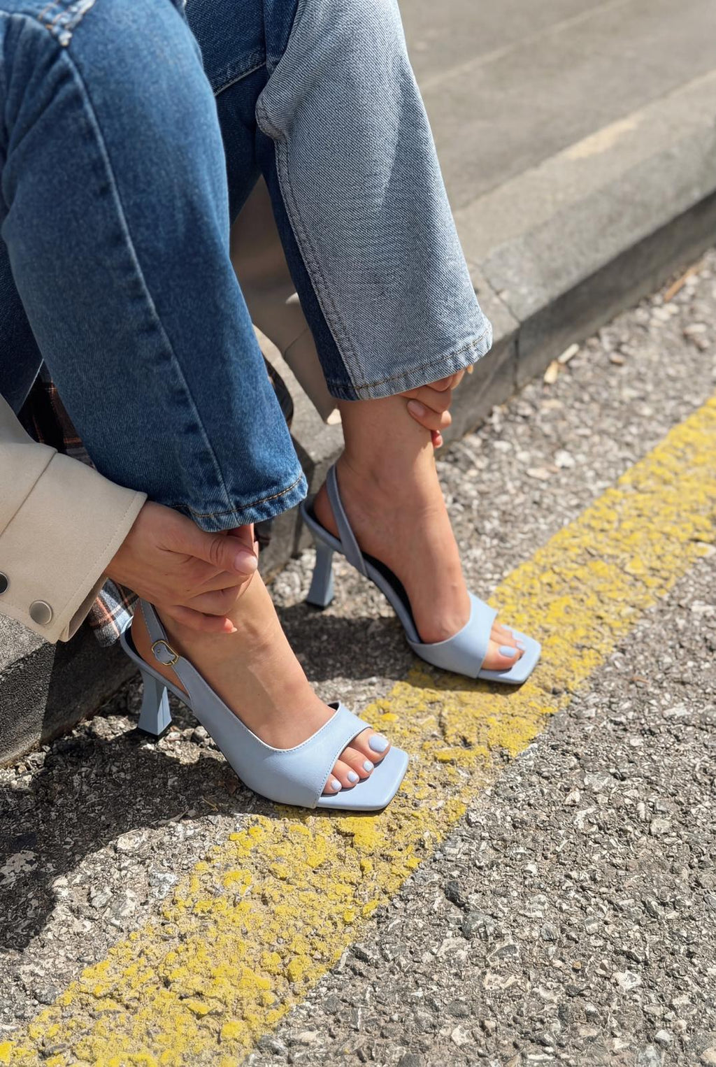 Solvion Baby Blue Faux Leather Women's Pumps Sandals