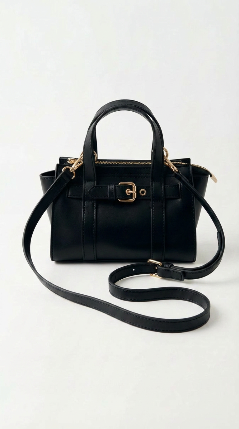 Norev Black Faux Leather Women's Handbag