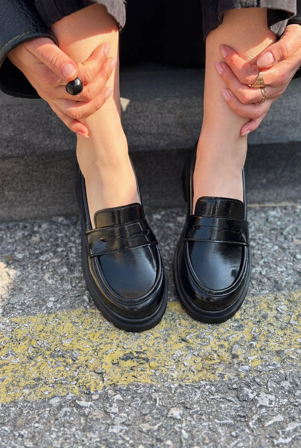 Kastrel Black Crinkle Patent Faux Leather Women's Loafers