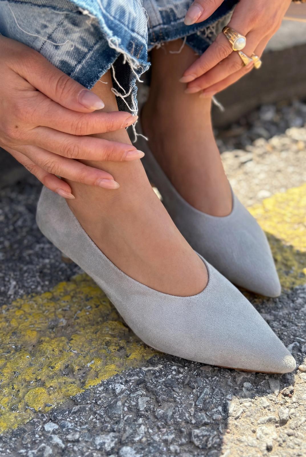 Seranis Grey Suede Genuine Leather Stilettos