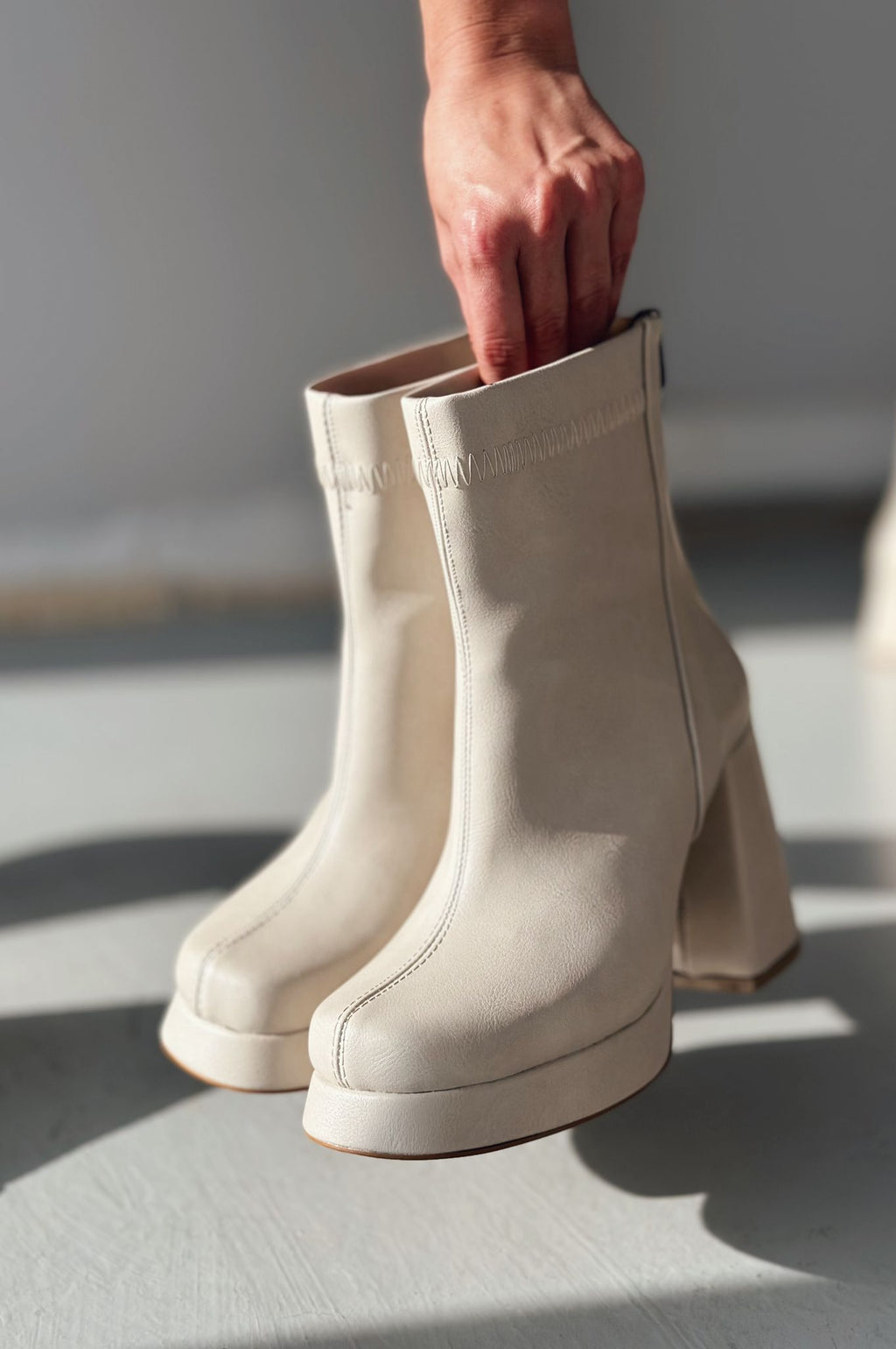 Glode Beige Faux Leather Platform Pumps Women's Boots