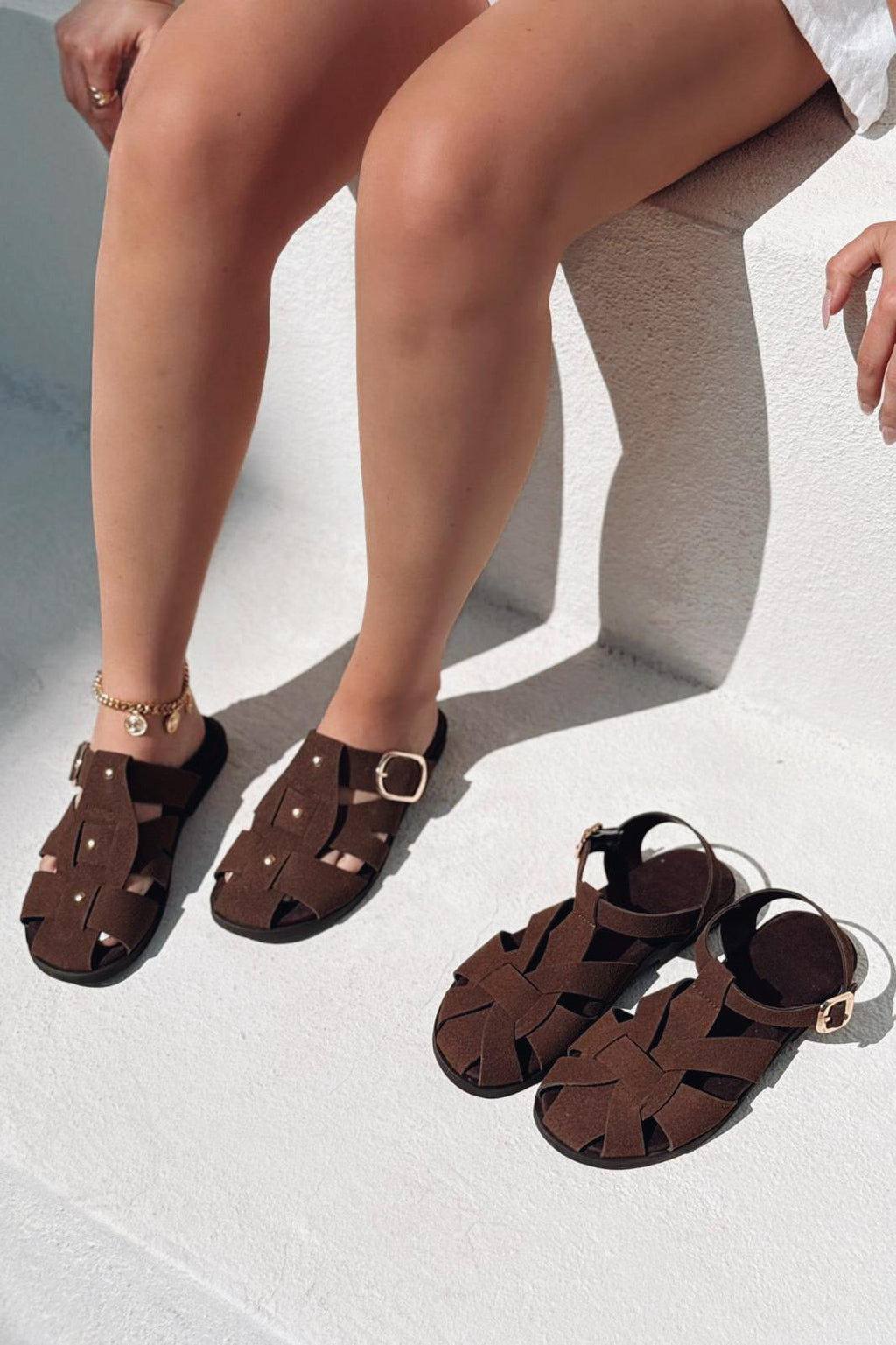 Valen Suede Light Brown Flat Women's Sandals