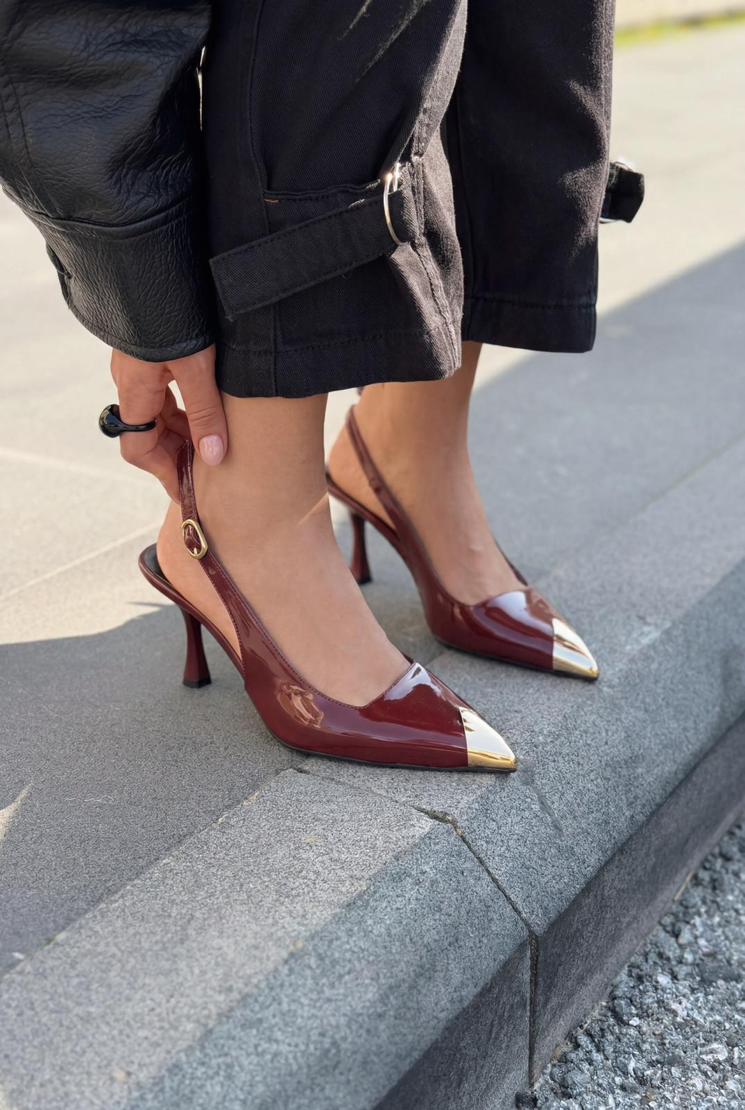 Caligo Burgundy Patent Faux Leather Stilettos