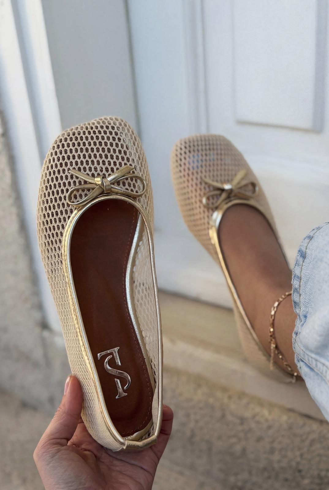 Torina Beige Mesh Women's Flats