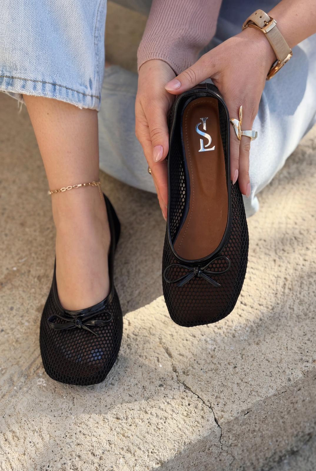 Torina Black Mesh Women's Flats