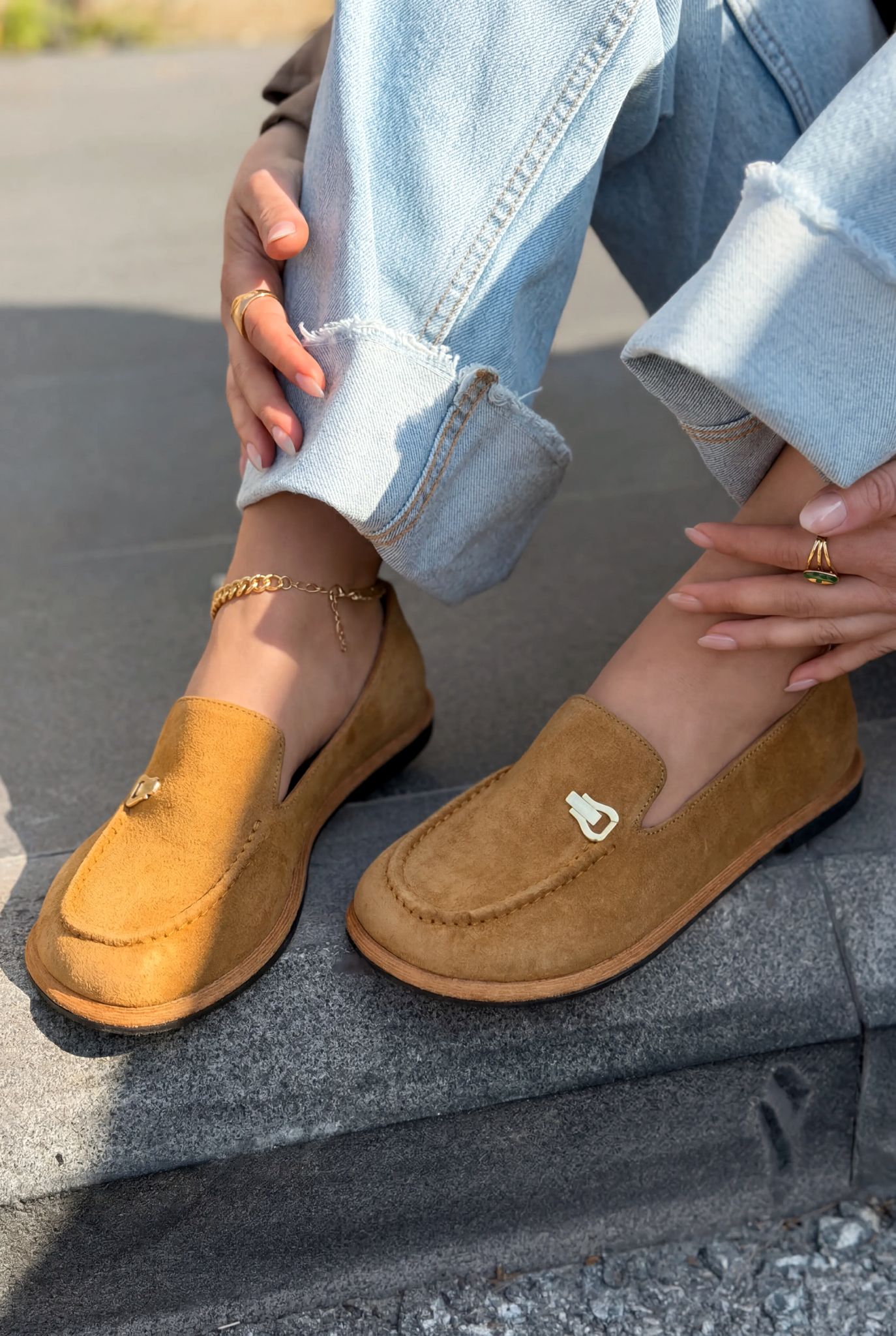 Rasen Tan Genuine Suede Women's Loafers