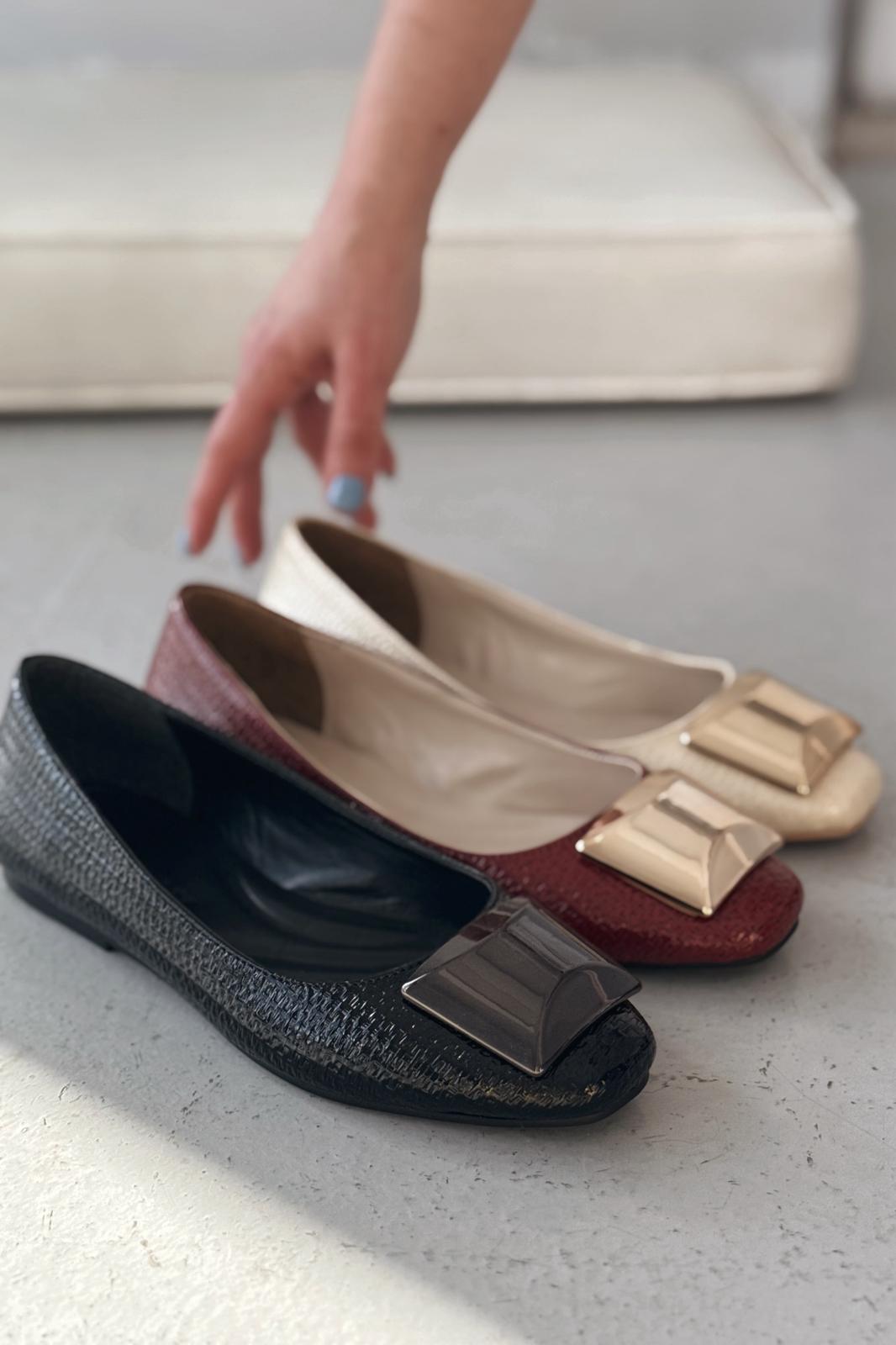 Axorend Bordeaux Patent Faux Leather Women's Flats