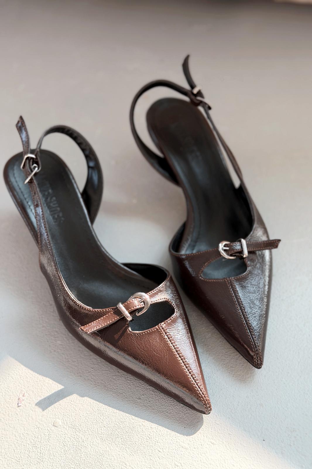 Norin Light Brown Crinkled Faux Leather Women's Stilettos