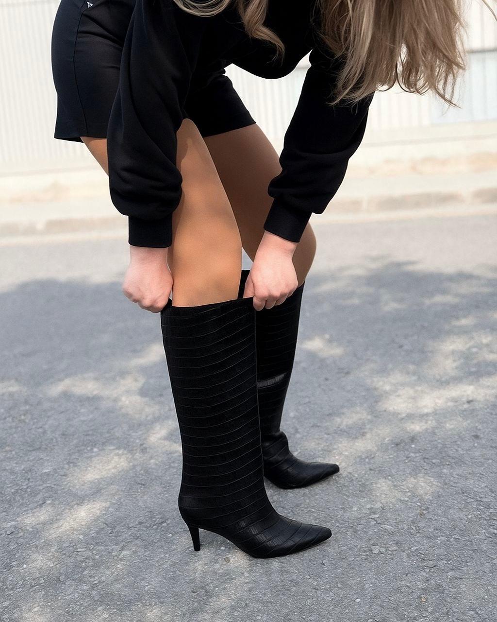 Gwen Patterned Women's Boots Black