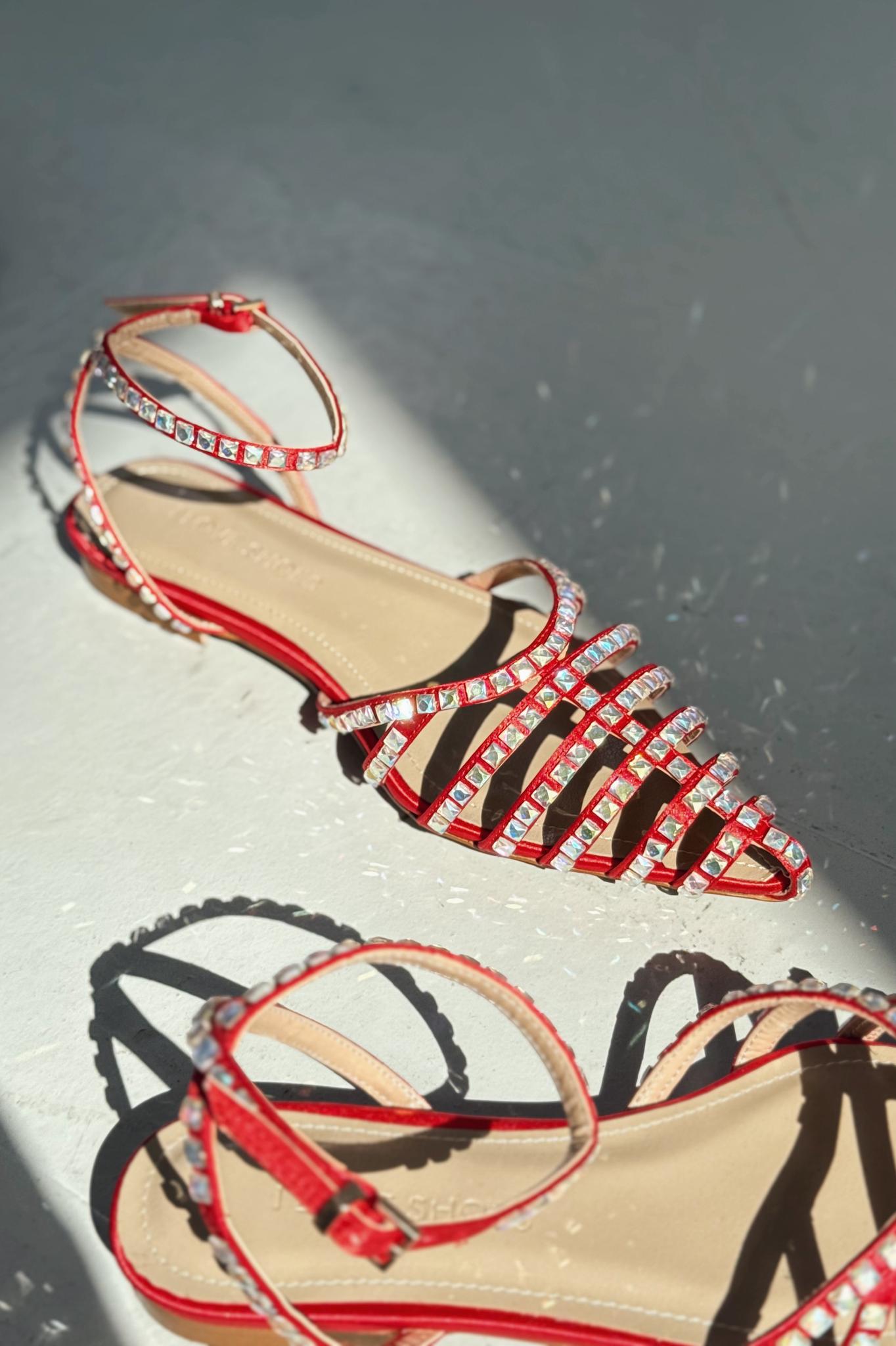Xomira Red Faux Leather Women's Strap Detail Flats