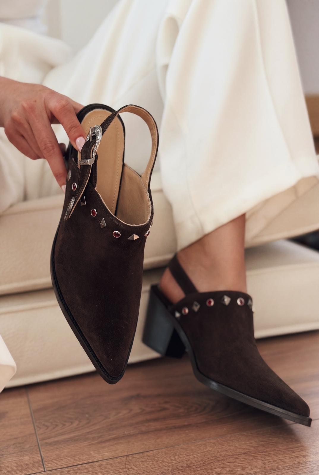 Velvorn Light Brown Genuine Suede Women's Cowboy Heel Pumps