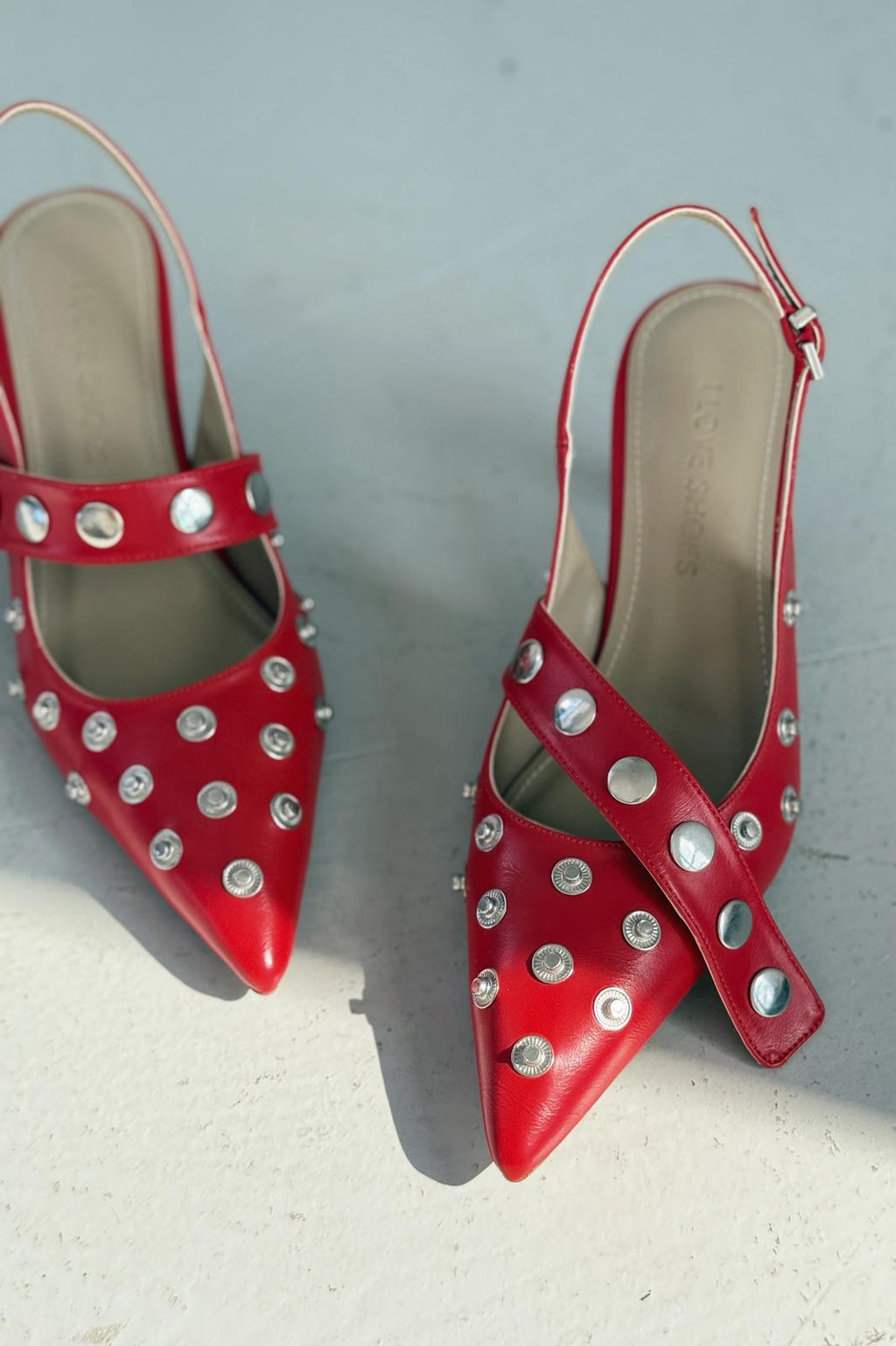 Selorin Red Faux Leather Studded Women's Stilettos