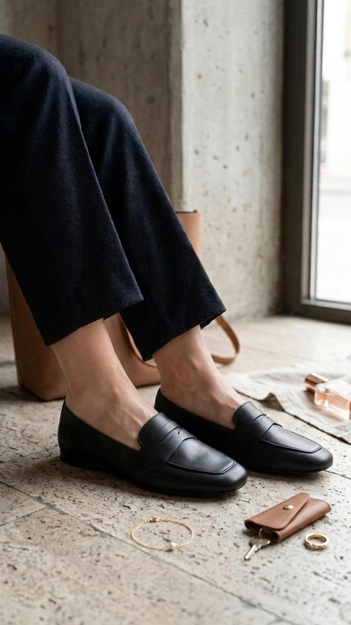 Melniel Black Genuine Leather Women's Loafers