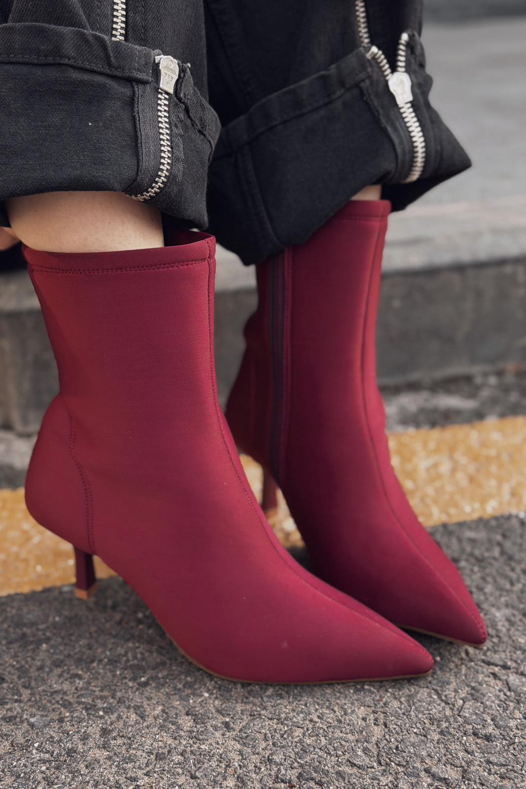 Evelin Women's Burgundy Faux Suede Stiletto Heel Boots