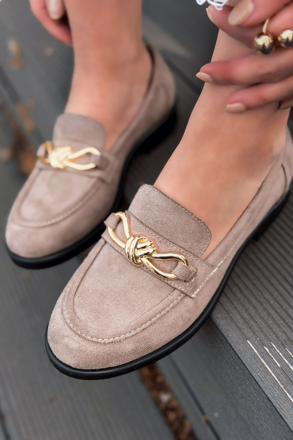 Norel Taupe Suede Bow Detail Women's Loafers