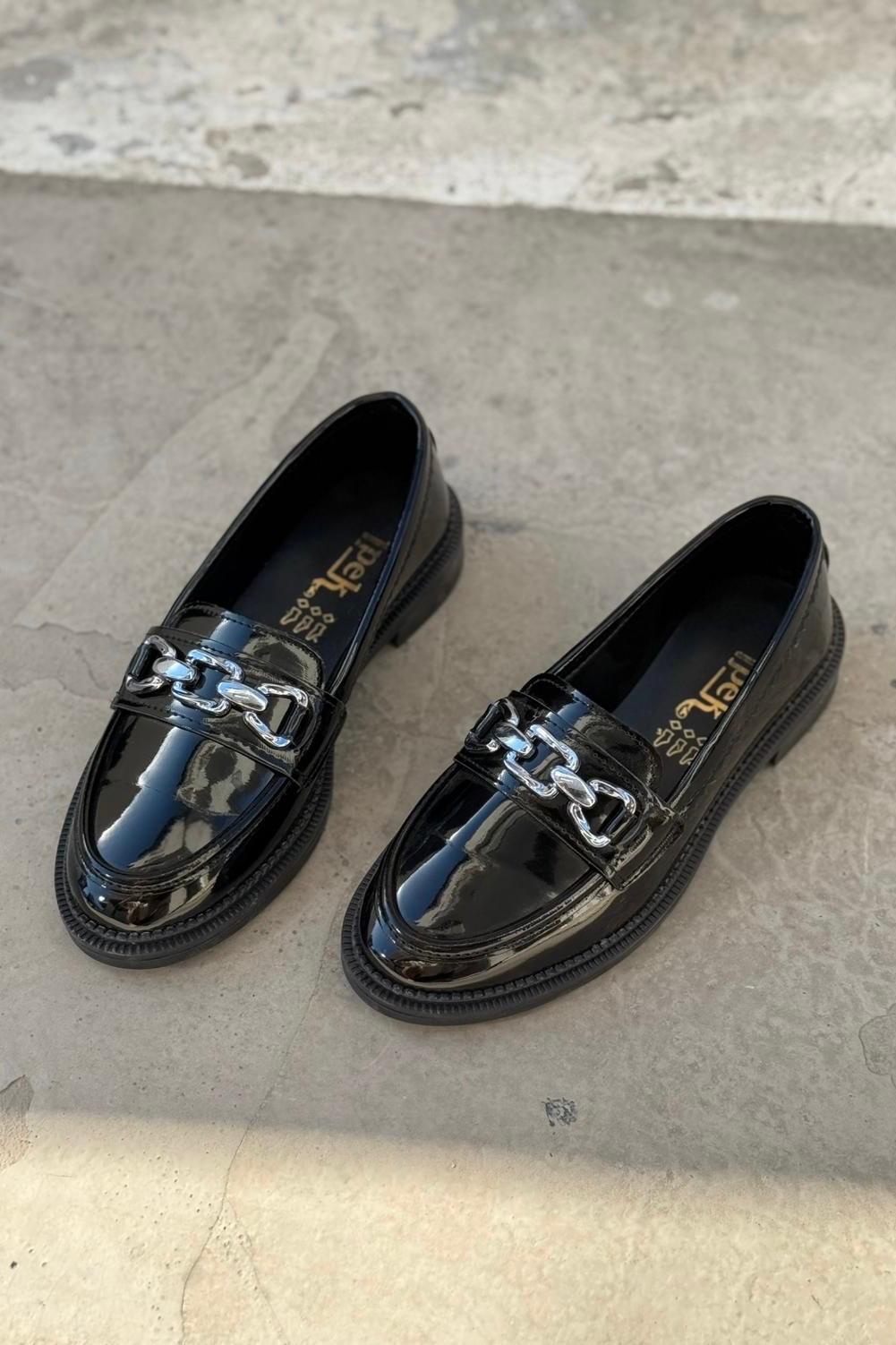 Kasto Black Patent Faux Leather Women's Loafers