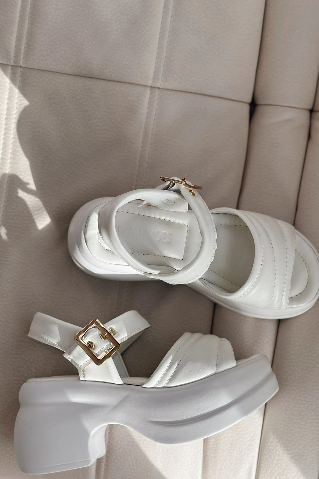 Pofins White Faux Leather Women's Sandals