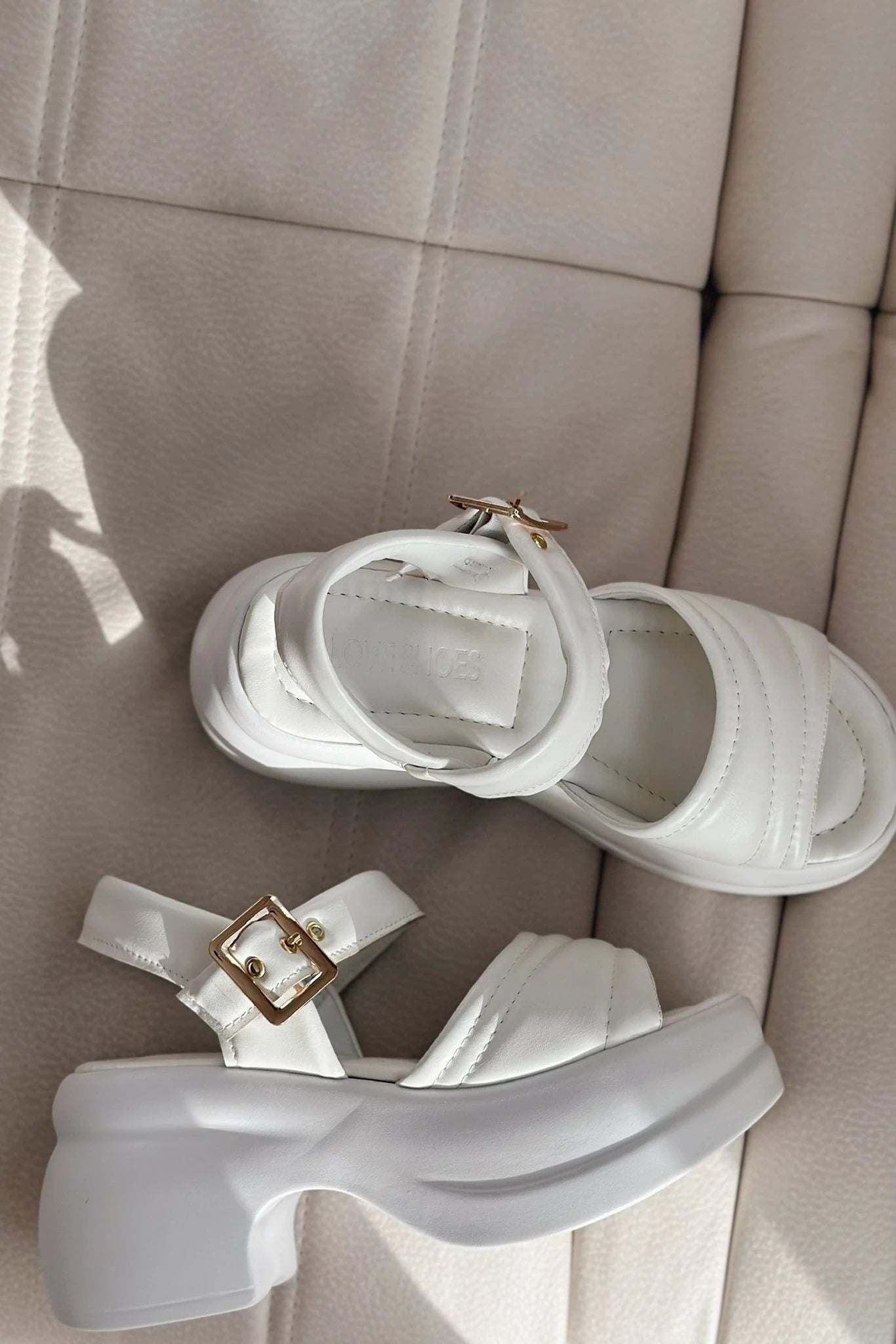 Pofins White Faux Leather Women's Sandals
