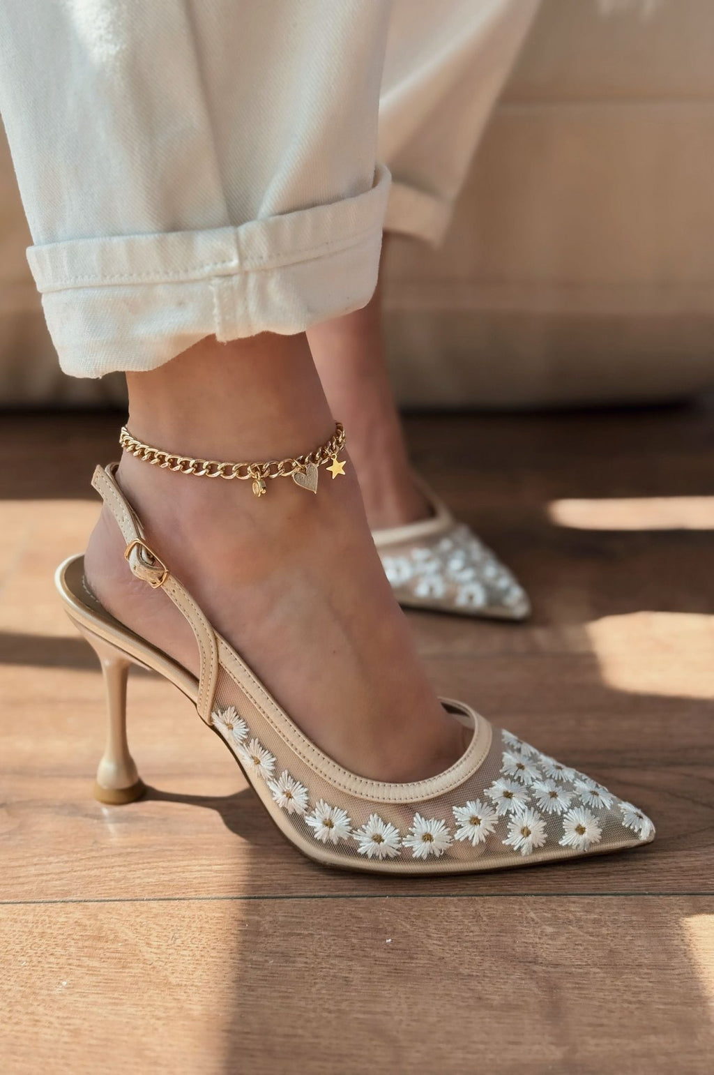 Dasewi Beige Mesh Women's Stilettos