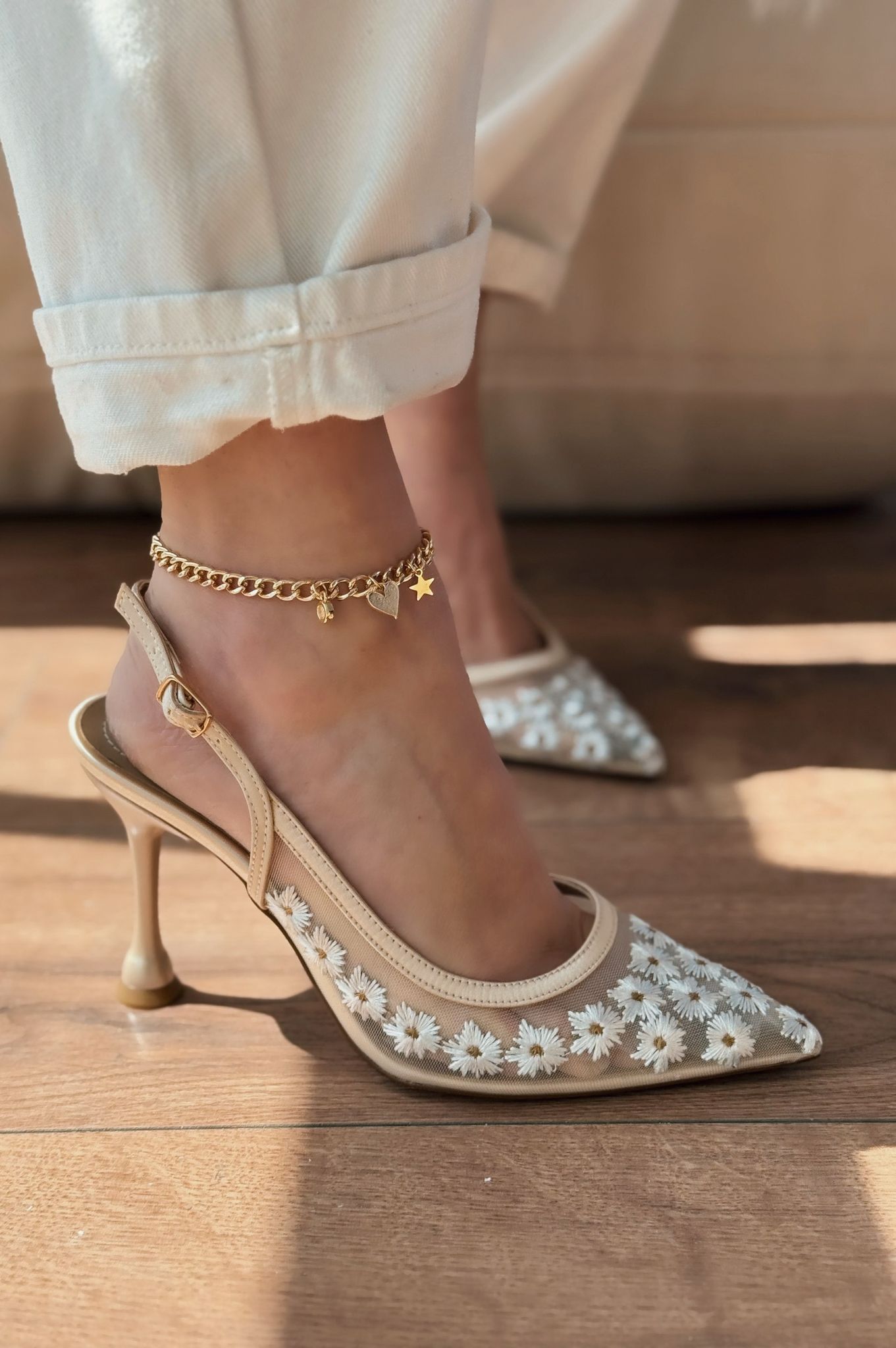 Dasewi Beige Mesh Women's Stilettos