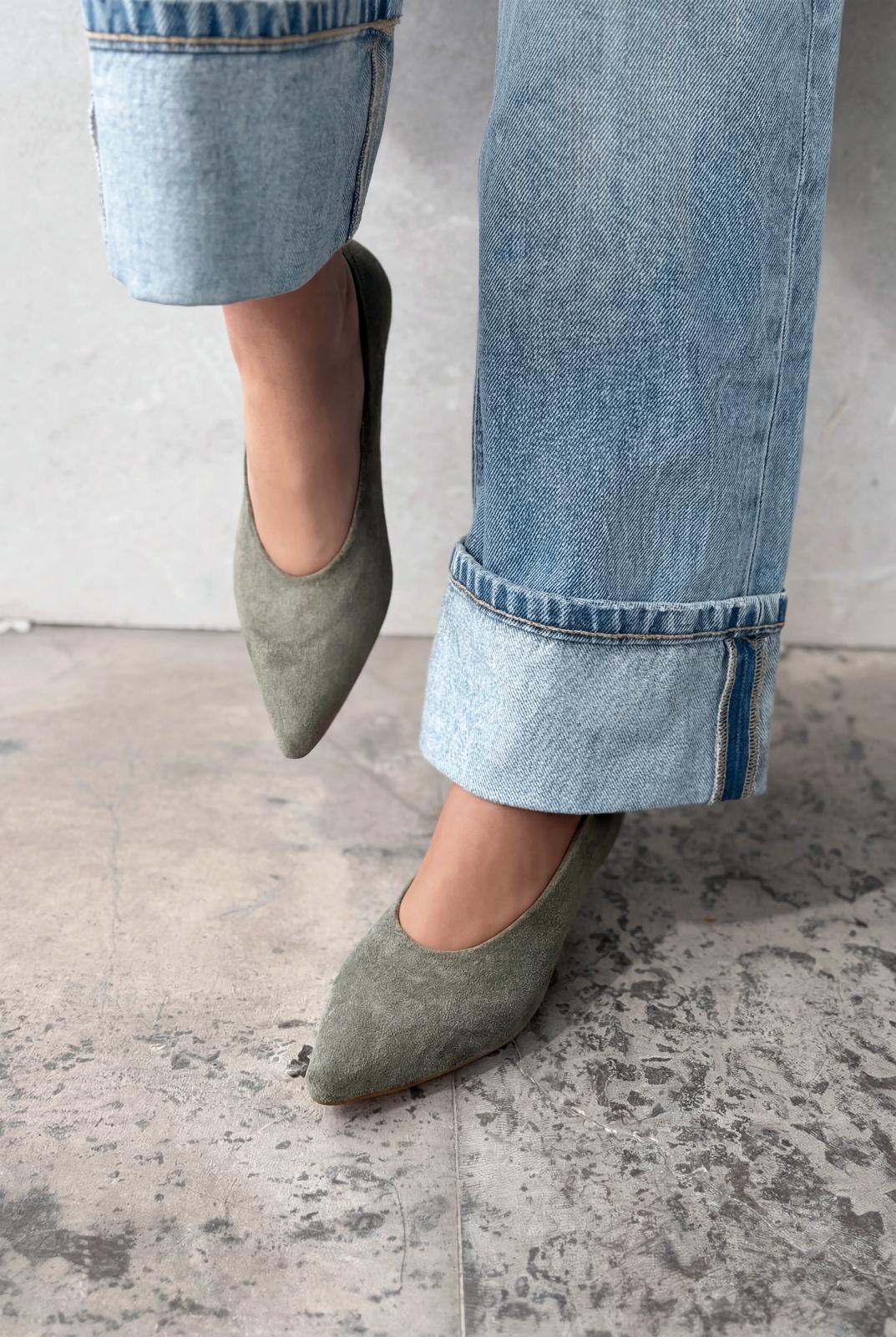 Seranis Khaki Suede Genuine Leather Stilettos