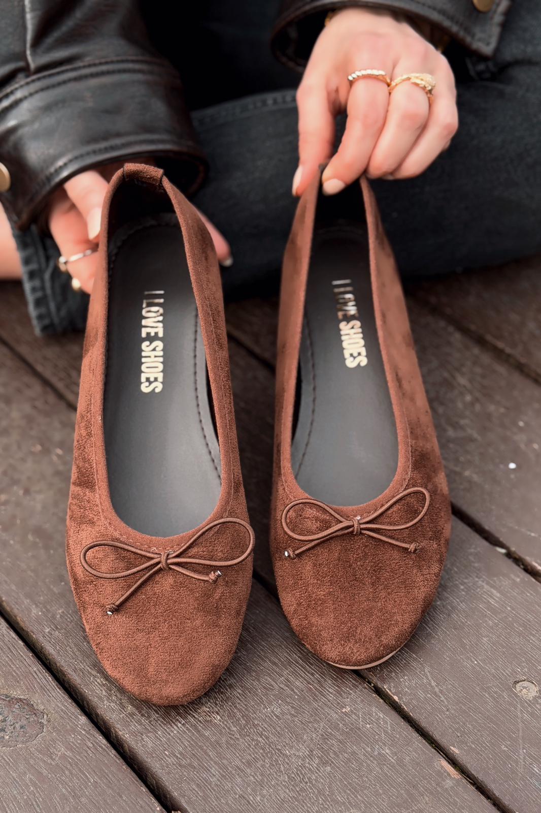 Stellor Dark Brown Suede Women's Wedge Heel Flats