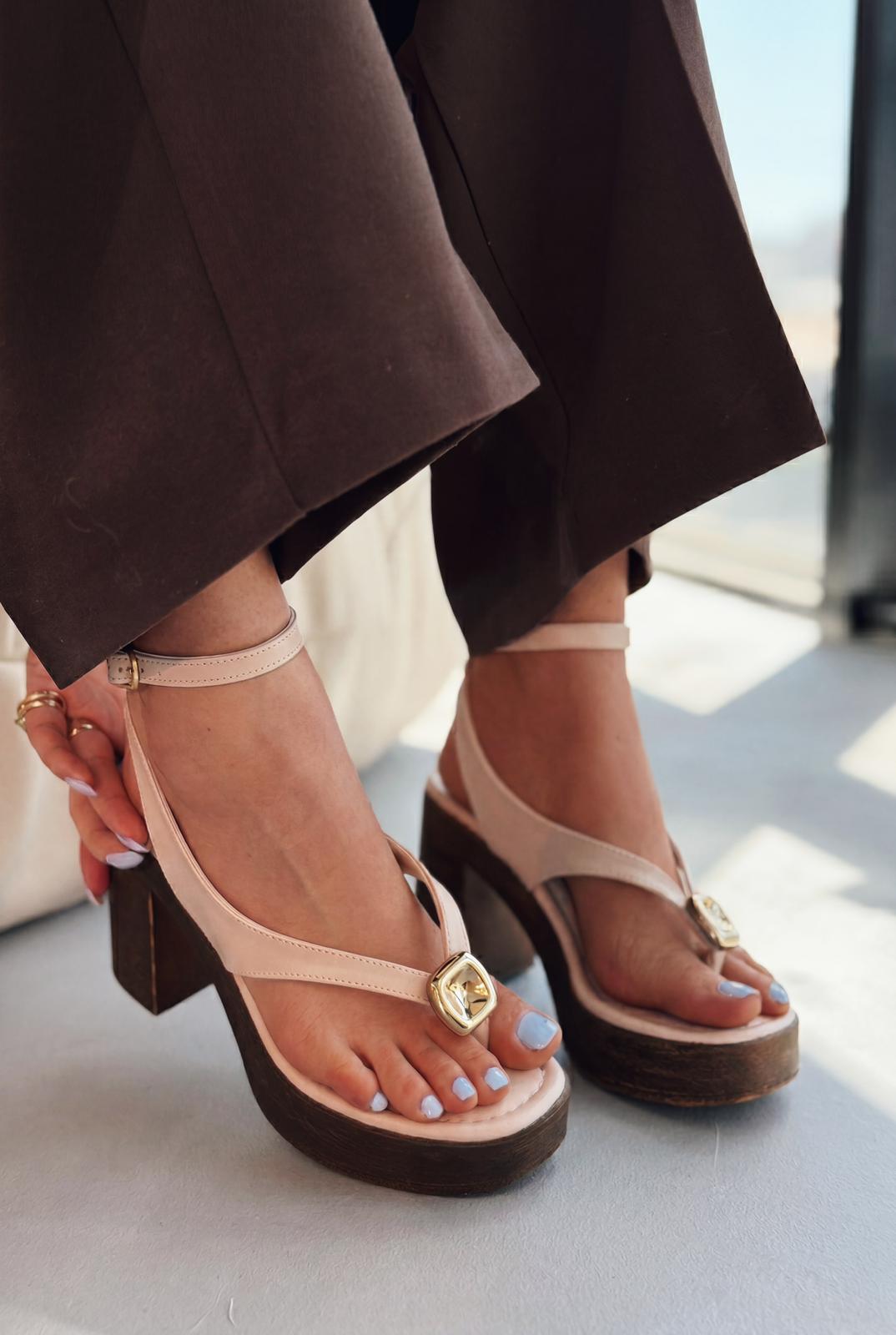 Solric Beige Faux Leather Women's Platform Pumps Sandals