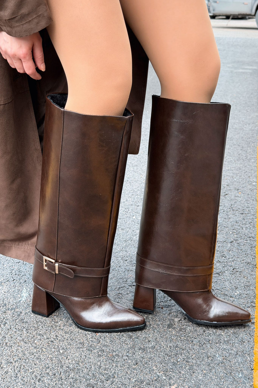 Lorimax Women's Tak-Çıkar Light Brown Patent Faux Leather Boots