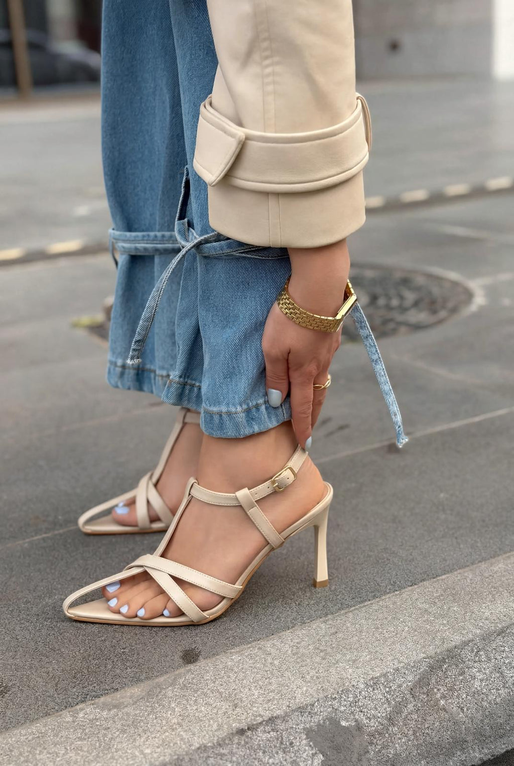 Morlen Nude Patent Faux Leather Pumps Sandals