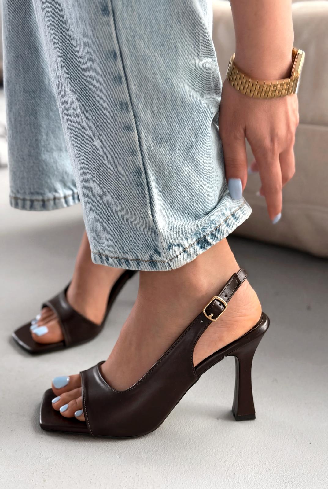 Solvion Light Brown Faux Leather Women's Pumps Sandals