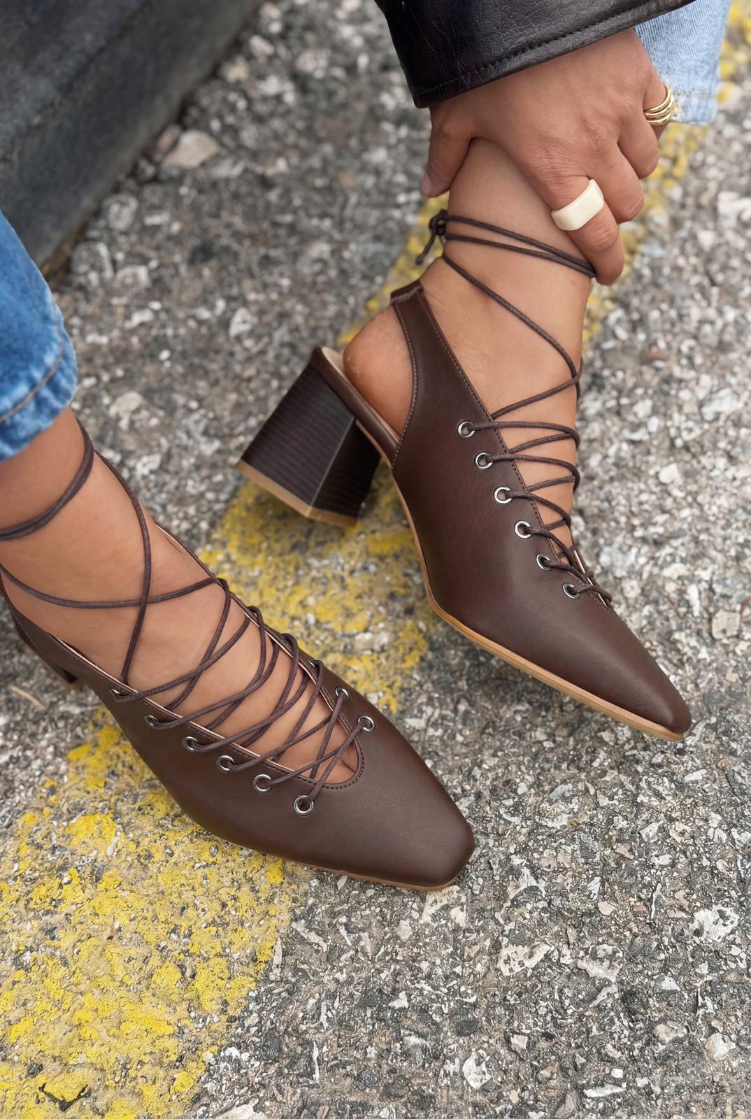 Yorella Dark Brown Faux Leather Women's Pumps