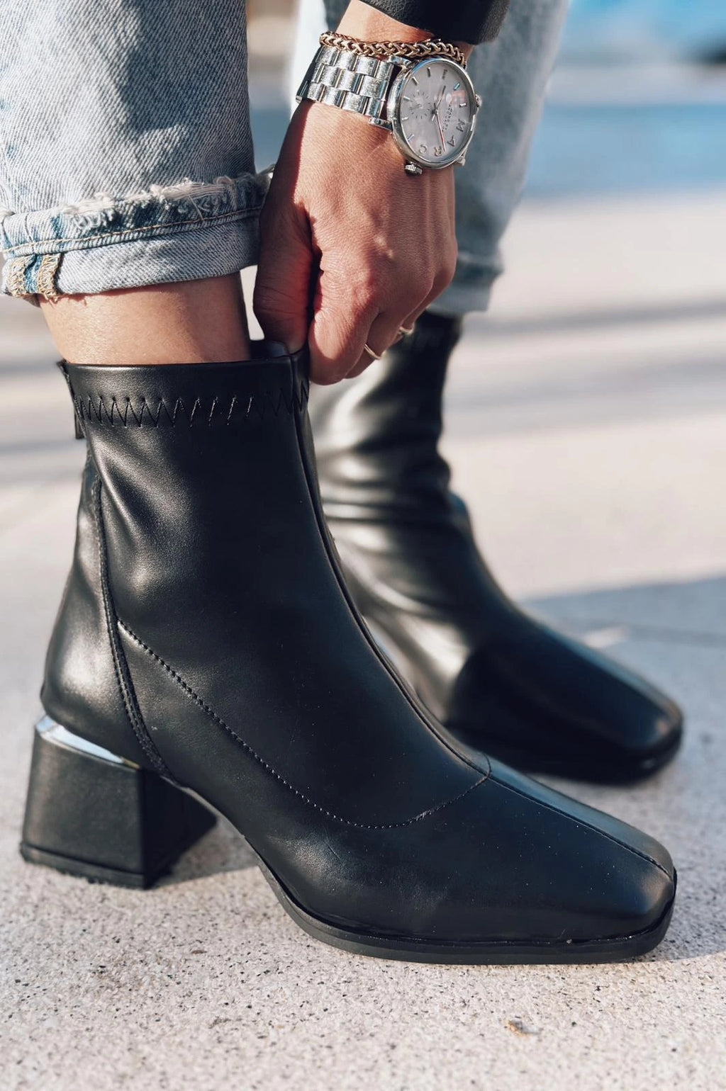 Daviyo Black Faux Leather Stretch Women's Boots