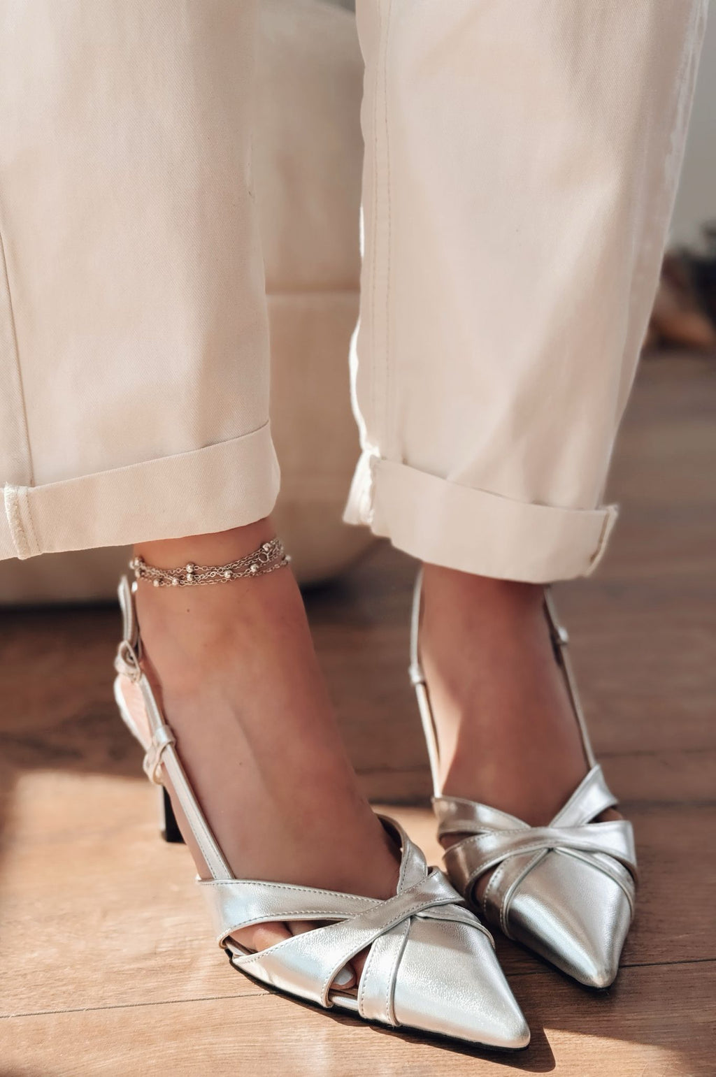 Peraps Silver Patent Faux Leather Women's Stilettos