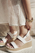 Santes White Faux Leather Wedge Heel Women's Sandals
