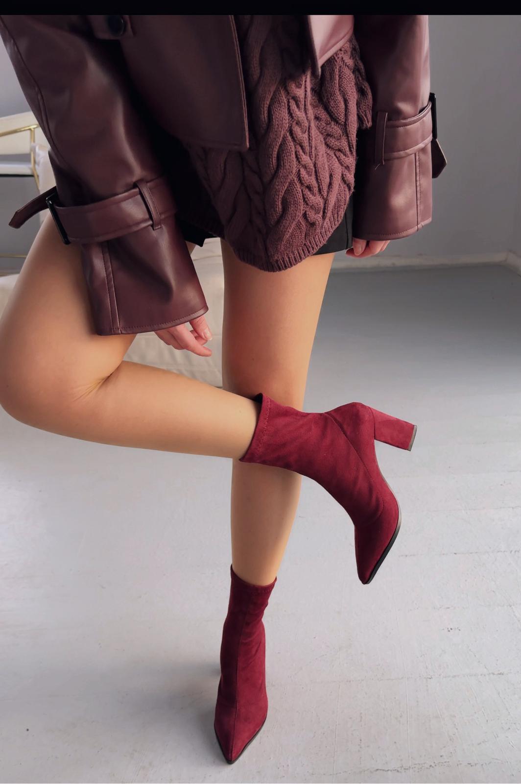 Ardews Suede Pumps Sock Boots Bordeaux