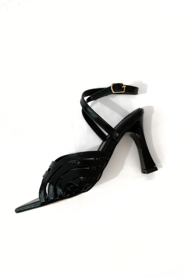 Ronel Black Strap Detail Patent Faux Leather Women's Pumps