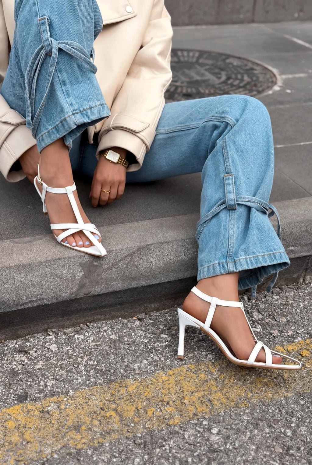 Morlen White Patent Faux Leather Women's Pumps Sandals