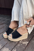 Lorver Black Genuine Suede Women's Wedge Heel Mules