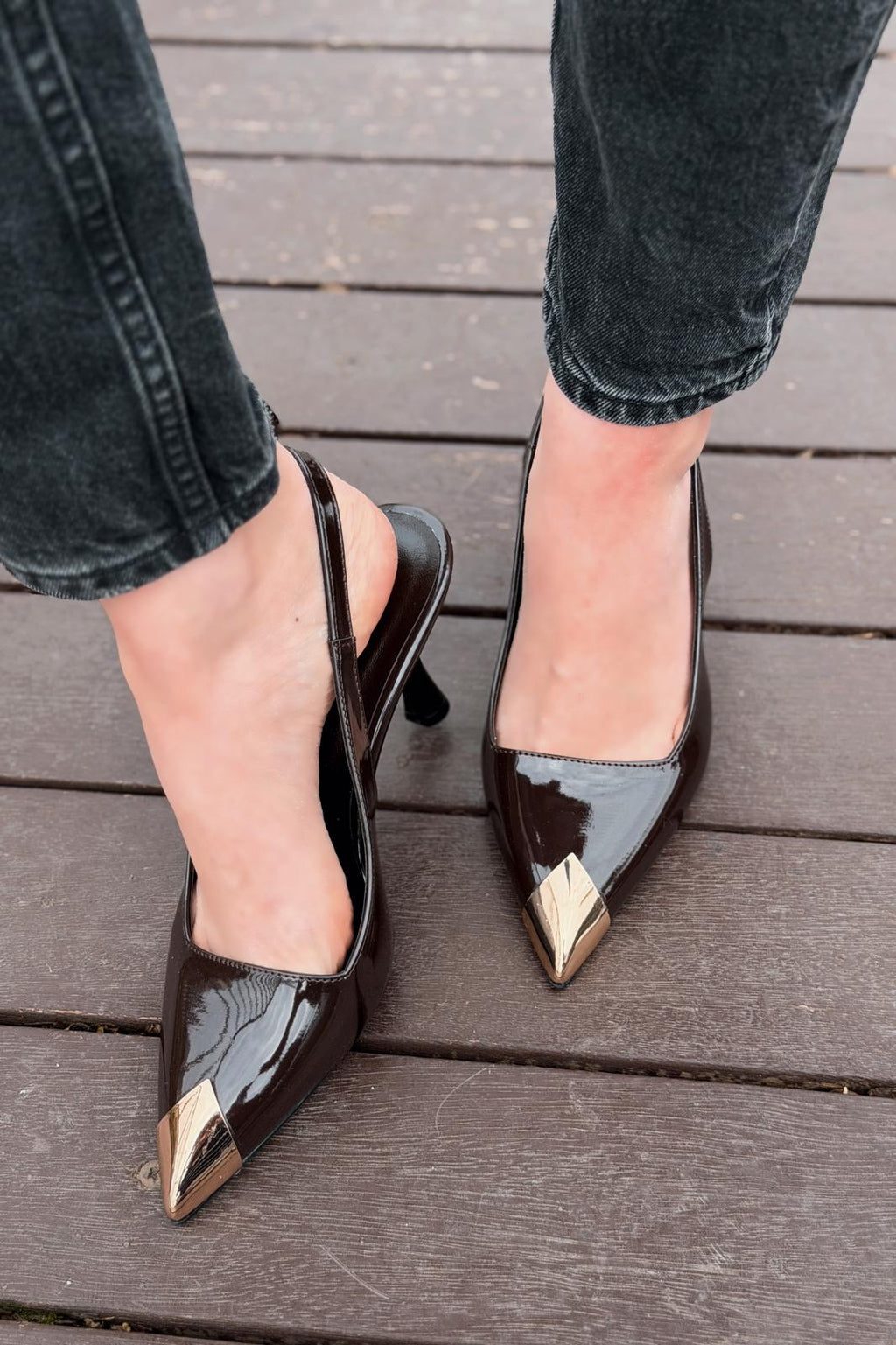 Caligo Light Brown Patent Faux Leather Women's Stilettos