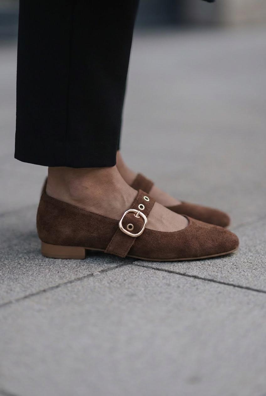 Dexor Dark Brown Suede Women's Flats