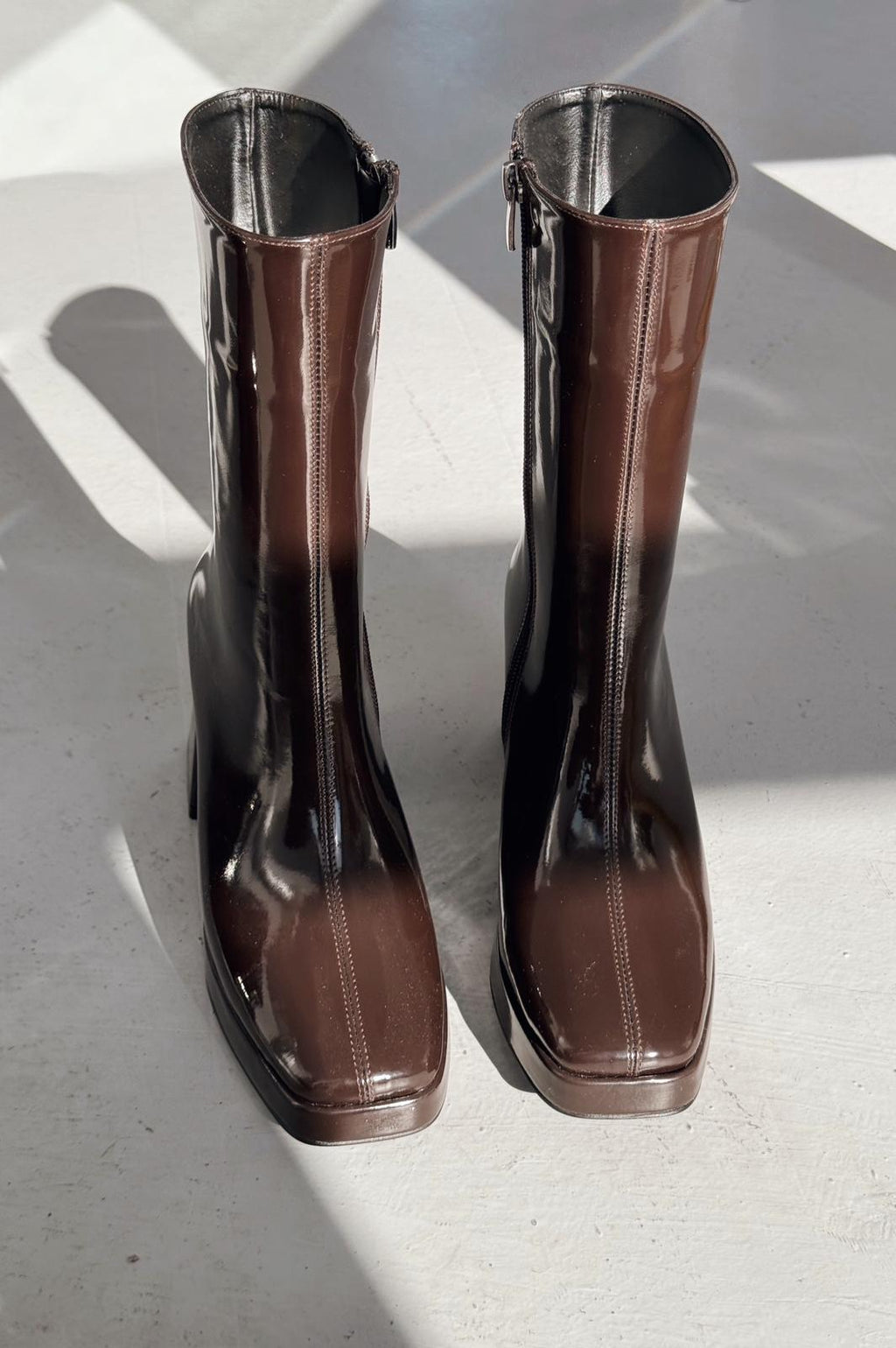 Polinca Patent Faux Leather Platform Dark Brown Women's Boots