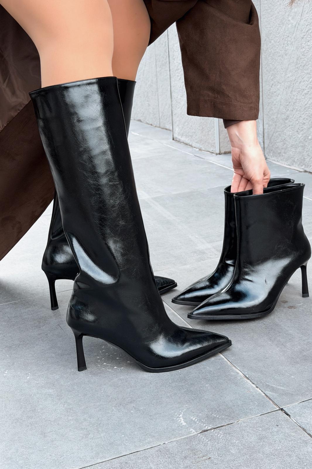 Elarin Black Faux Leather Women's Pumps Boots