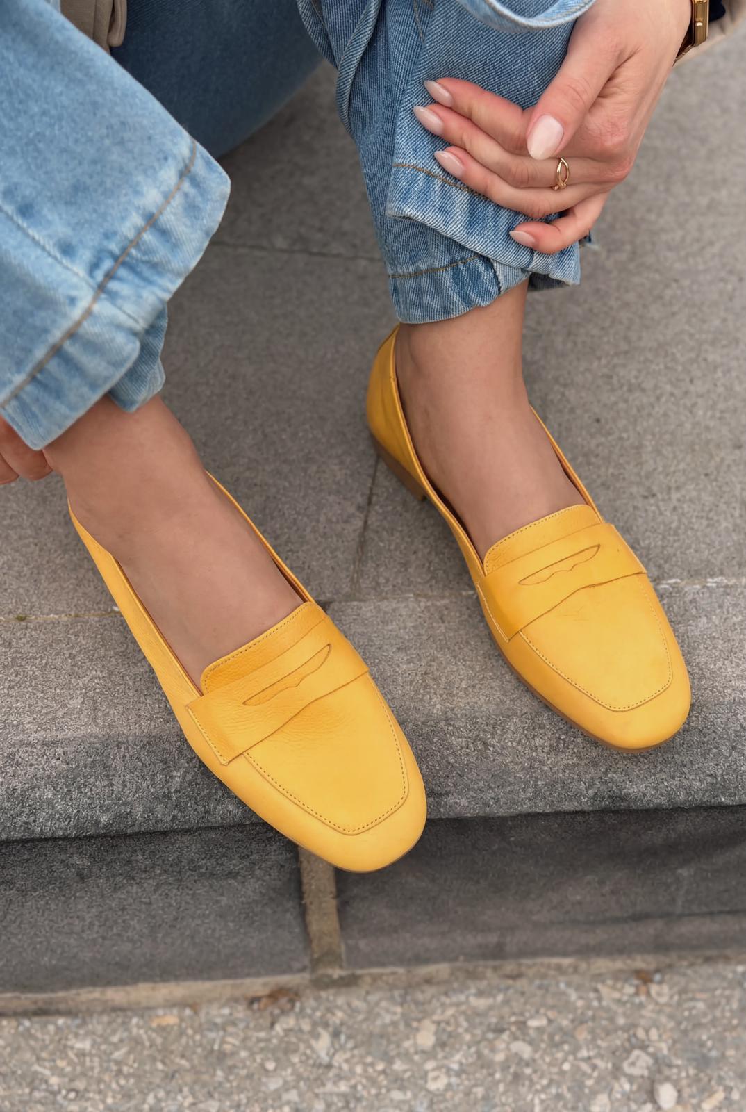 Melniel Yellow Genuine Leather Women's Loafers