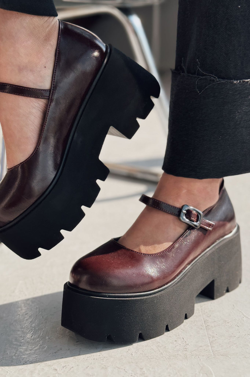 Tinos Bordeaux Faux Leather Platform Women's Mary Jane