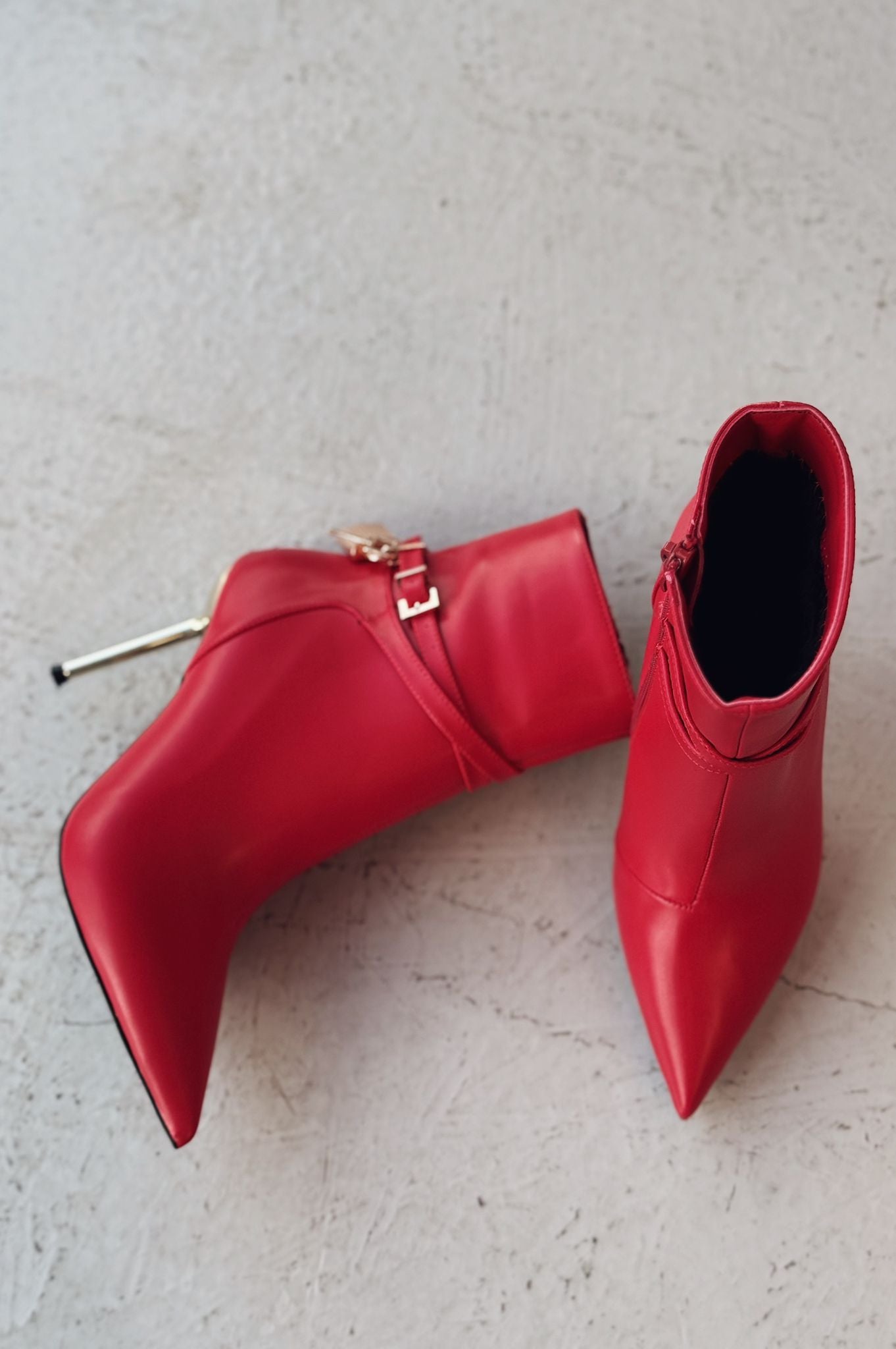 Teronsa Red Faux Leather Buckle Detail Pumps Boots